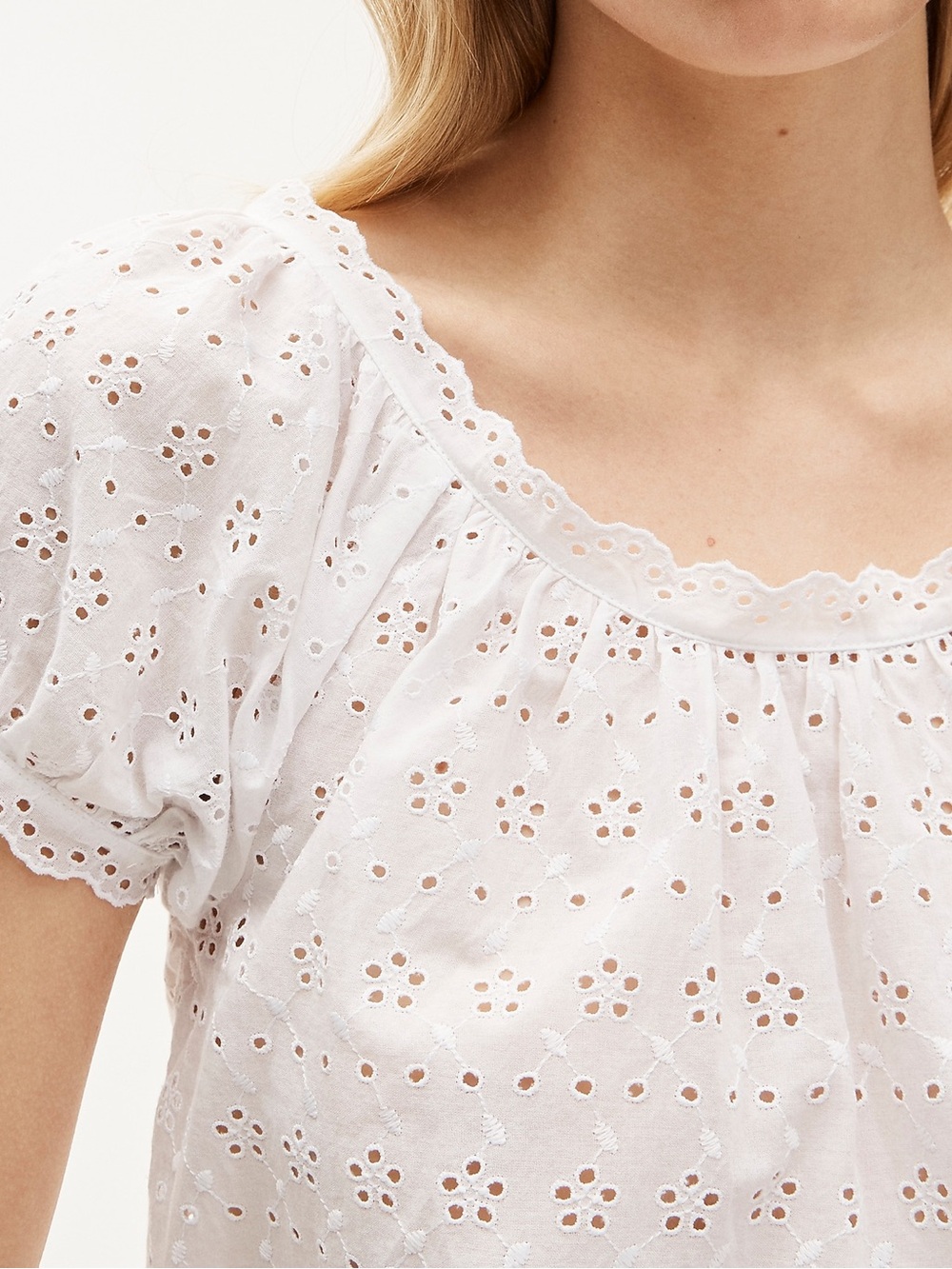 J. Crew White Eyelet Puff-Sleeve Peasant Top - Picture 3 of 7